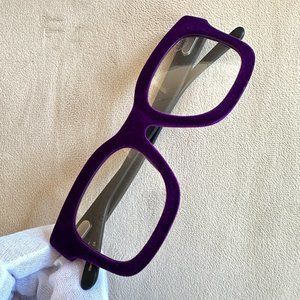 Purple Velvet-Rimmed Readers, Luxury Eyeglasses, Hypoallergenic, Wayfarer Style